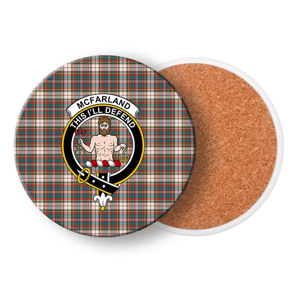 ScotsTee Shop Scottish McFarland Dress Ancient Crest Tartan Drinks Coasters – Wood, Rubber, Ceramic