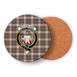 ScotsTee Shop Scottish McFarland Dress Ancient Crest Tartan Drinks Coasters – Wood, Rubber, Ceramic