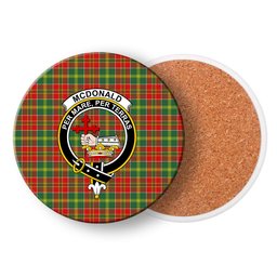 ScotsTee Shop Scottish McDonald of Kingsburgh Modern Crest Tartan Drinks Coasters – Wood, Rubber, Ceramic