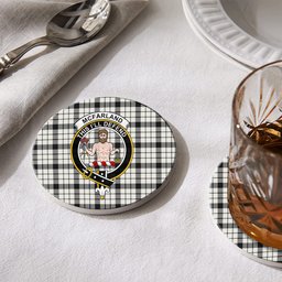 ScotsTee Shop Scottish McFarland Black White Ancient Crest Tartan Drinks Coasters – Wood, Rubber, Ceramic
