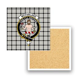 ScotsTee Shop Scottish McFarland Black White Ancient Crest Tartan Drinks Coasters – Wood, Rubber, Ceramic