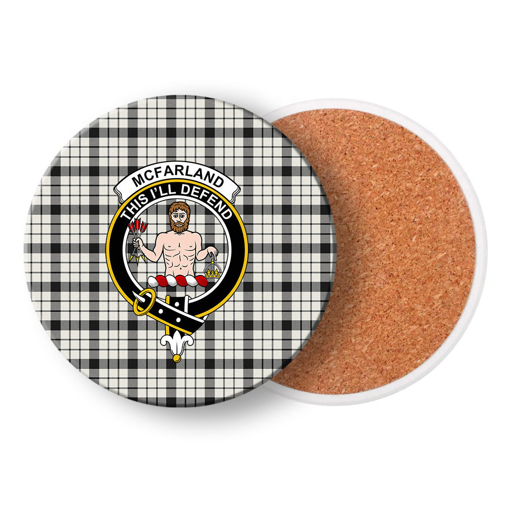 ScotsTee Shop Scottish McFarland Black White Ancient Crest Tartan Drinks Coasters – Wood, Rubber, Ceramic