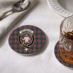 ScotsTee Shop Scottish McFarland Hunting Modern Crest Tartan Drinks Coasters – Wood, Rubber, Ceramic