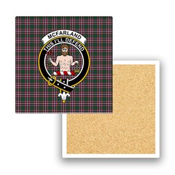 ScotsTee Shop Scottish McFarland Hunting Modern Crest Tartan Drinks Coasters – Wood, Rubber, Ceramic