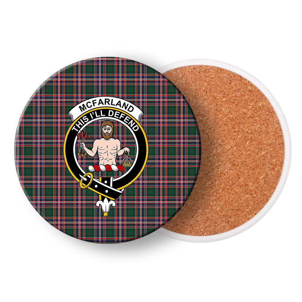 ScotsTee Shop Scottish McFarland Hunting Modern Crest Tartan Drinks Coasters – Wood, Rubber, Ceramic