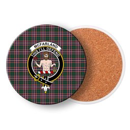 ScotsTee Shop Scottish McFarland Hunting Modern Crest Tartan Drinks Coasters – Wood, Rubber, Ceramic