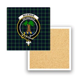 ScotsTee Shop Scottish McEwan Modern Crest Tartan Drinks Coasters – Wood, Rubber, Ceramic