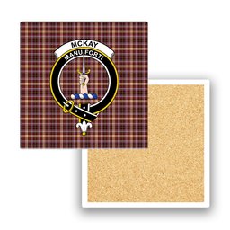 ScotsTee Shop Scottish McKay of Strathnaver Modern Crest Tartan Drinks Coasters – Wood, Rubber, Ceramic