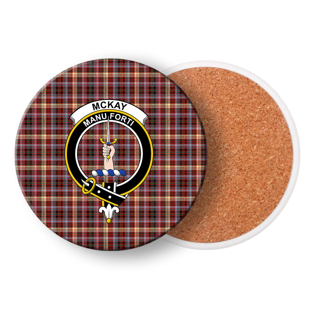 ScotsTee Shop Scottish McKay of Strathnaver Modern Crest Tartan Drinks Coasters – Wood, Rubber, Ceramic