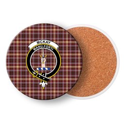 ScotsTee Shop Scottish McKay of Strathnaver Modern Crest Tartan Drinks Coasters – Wood, Rubber, Ceramic
