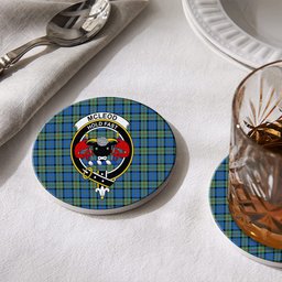 ScotsTee Shop Scottish McLeod of Harris Ancient Crest Tartan Drinks Coasters – Wood, Rubber, Ceramic