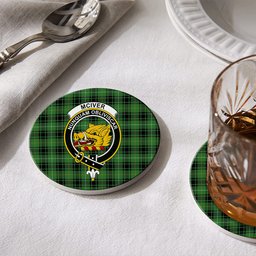 ScotsTee Shop Scottish McIver Hunting Ancient Crest Tartan Drinks Coasters – Wood, Rubber, Ceramic