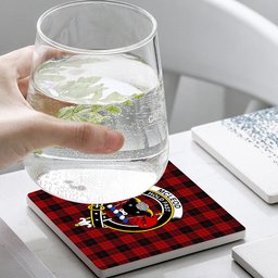 ScotsTee Shop Scottish McLeod Black and Red Crest Tartan Drinks Coasters – Wood, Rubber, Ceramic