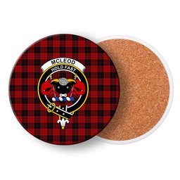 ScotsTee Shop Scottish McLeod Black and Red Crest Tartan Drinks Coasters – Wood, Rubber, Ceramic