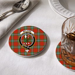ScotsTee Shop Scottish McLaine of Loch Buie Ancient Crest Tartan Drinks Coasters – Wood, Rubber, Ceramic