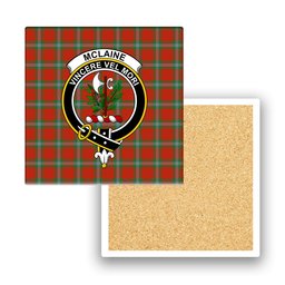 ScotsTee Shop Scottish McLaine of Loch Buie Ancient Crest Tartan Drinks Coasters – Wood, Rubber, Ceramic