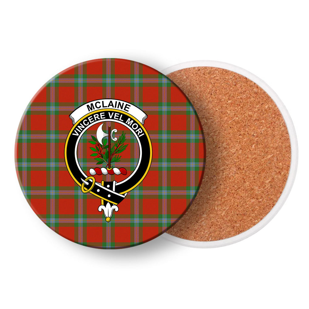 ScotsTee Shop Scottish McLaine of Loch Buie Ancient Crest Tartan Drinks Coasters – Wood, Rubber, Ceramic