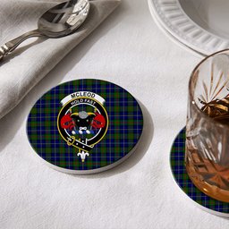 ScotsTee Shop Scottish McLeod of Harris Modern Crest Tartan Drinks Coasters – Wood, Rubber, Ceramic