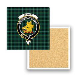 ScotsTee Shop Scottish McIvor Hunting Modern Crest Tartan Drinks Coasters – Wood, Rubber, Ceramic