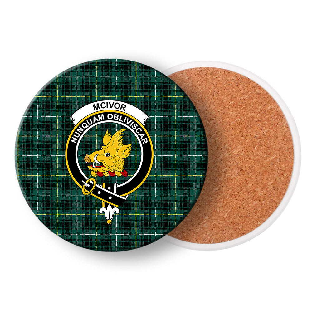 ScotsTee Shop Scottish McIvor Hunting Modern Crest Tartan Drinks Coasters – Wood, Rubber, Ceramic