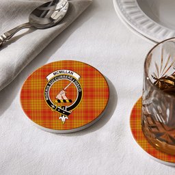 ScotsTee Shop Scottish McMillan Dress Ancient Crest Tartan Drinks Coasters – Wood, Rubber, Ceramic