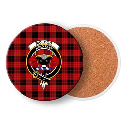 ScotsTee Shop Scottish McLeod Black and Red Modern Crest Tartan Drinks Coasters – Wood, Rubber, Ceramic