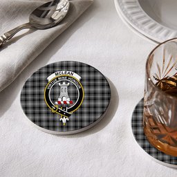 ScotsTee Shop Scottish McLean Black and White Crest Tartan Drinks Coasters – Wood, Rubber, Ceramic