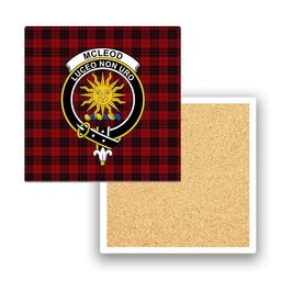 ScotsTee Shop Scottish McLeod of Raasay Crest Tartan Drinks Coasters – Wood, Rubber, Ceramic