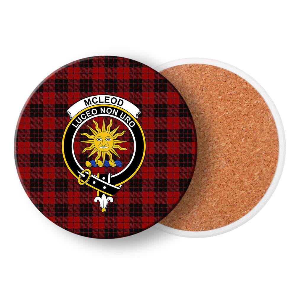 ScotsTee Shop Scottish McLeod of Raasay Crest Tartan Drinks Coasters – Wood, Rubber, Ceramic