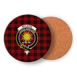 ScotsTee Shop Scottish McLeod of Raasay Crest Tartan Drinks Coasters – Wood, Rubber, Ceramic