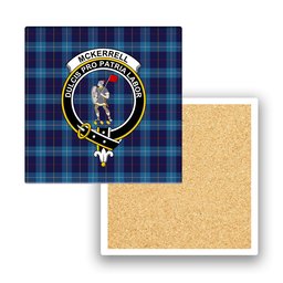 ScotsTee Shop Scottish McKerrell of Hillhouse Crest Tartan Drinks Coasters – Wood, Rubber, Ceramic