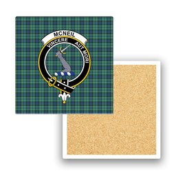 ScotsTee Shop Scottish McNeil of Colonsay Ancient Crest Tartan Drinks Coasters – Wood, Rubber, Ceramic