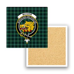 ScotsTee Shop Scottish McIver Hunting Modern Crest Tartan Drinks Coasters – Wood, Rubber, Ceramic