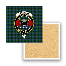 ScotsTee Shop Scottish McLeod of Skye Crest Tartan Drinks Coasters – Wood, Rubber, Ceramic