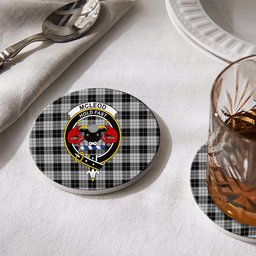 ScotsTee Shop Scottish McLeod Black and White Crest Tartan Drinks Coasters – Wood, Rubber, Ceramic