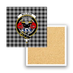 ScotsTee Shop Scottish McLeod Black and White Crest Tartan Drinks Coasters – Wood, Rubber, Ceramic