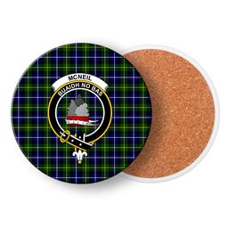 ScotsTee Shop Scottish McNeil of Barra Modern Crest Tartan Drinks Coasters – Wood, Rubber, Ceramic