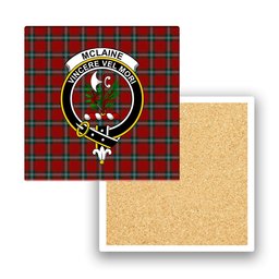ScotsTee Shop Scottish McLaine of Loch Buie Crest Tartan Drinks Coasters – Wood, Rubber, Ceramic