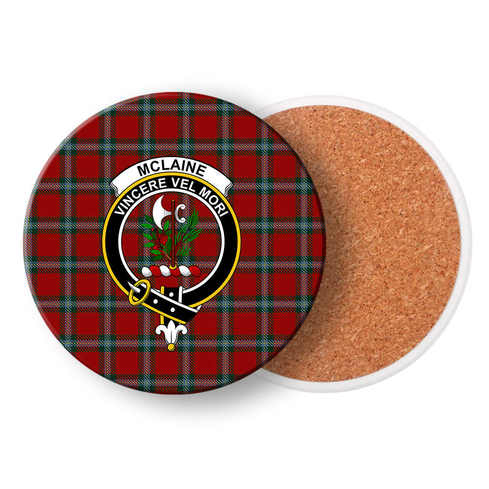 ScotsTee Shop Scottish McLaine of Loch Buie Crest Tartan Drinks Coasters – Wood, Rubber, Ceramic