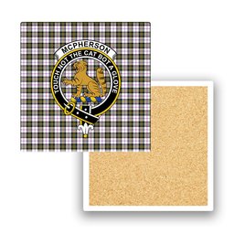 ScotsTee Shop Scottish McPherson Dress Modern Crest Tartan Drinks Coasters – Wood, Rubber, Ceramic