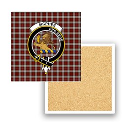 ScotsTee Shop Scottish McPhee Dress Crest Tartan Drinks Coasters – Wood, Rubber, Ceramic