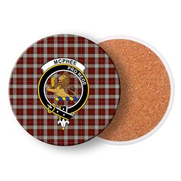 ScotsTee Shop Scottish McPhee Dress Crest Tartan Drinks Coasters – Wood, Rubber, Ceramic