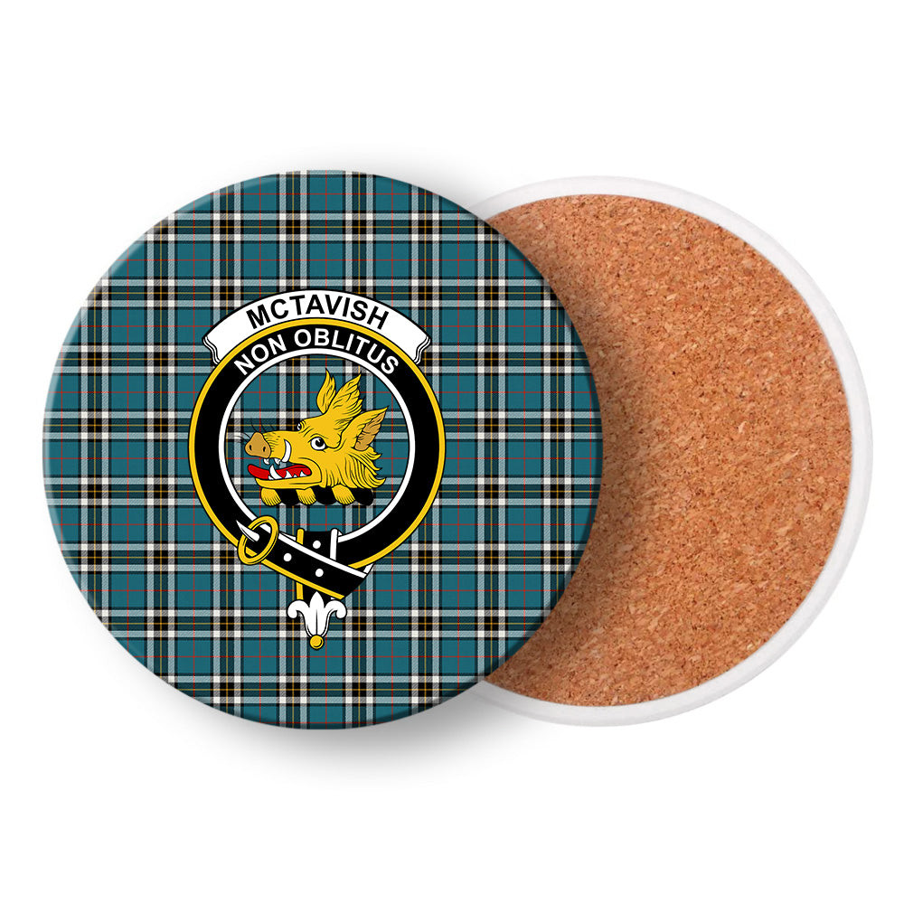 ScotsTee Shop Scottish McTavish Dress Ancient Crest Tartan Drinks Coasters – Wood, Rubber, Ceramic