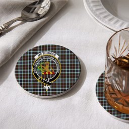 ScotsTee Shop Scottish McThomas Hunting Modern Crest Tartan Drinks Coasters – Wood, Rubber, Ceramic