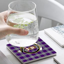 ScotsTee Shop Scottish Menzies Mauve and White Crest Tartan Drinks Coasters – Wood, Rubber, Ceramic