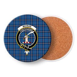 ScotsTee Shop Scottish McRae of America Modern Crest Tartan Drinks Coasters – Wood, Rubber, Ceramic