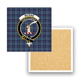 ScotsTee Shop Scottish McRae of America Crest Tartan Drinks Coasters – Wood, Rubber, Ceramic