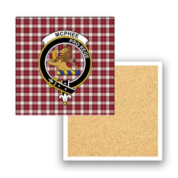 ScotsTee Shop Scottish McPhee Dress Modern Crest Tartan Drinks Coasters – Wood, Rubber, Ceramic