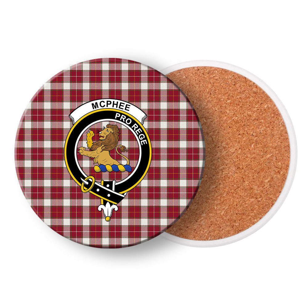 ScotsTee Shop Scottish McPhee Dress Modern Crest Tartan Drinks Coasters – Wood, Rubber, Ceramic
