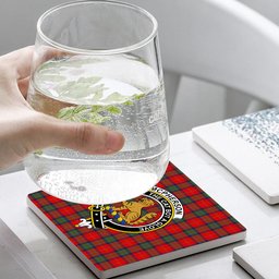 ScotsTee Shop Scottish McPherson of Cluny Modern Crest Tartan Drinks Coasters – Wood, Rubber, Ceramic